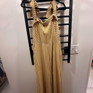 Vici Mustard and White Striped Jumpsuit